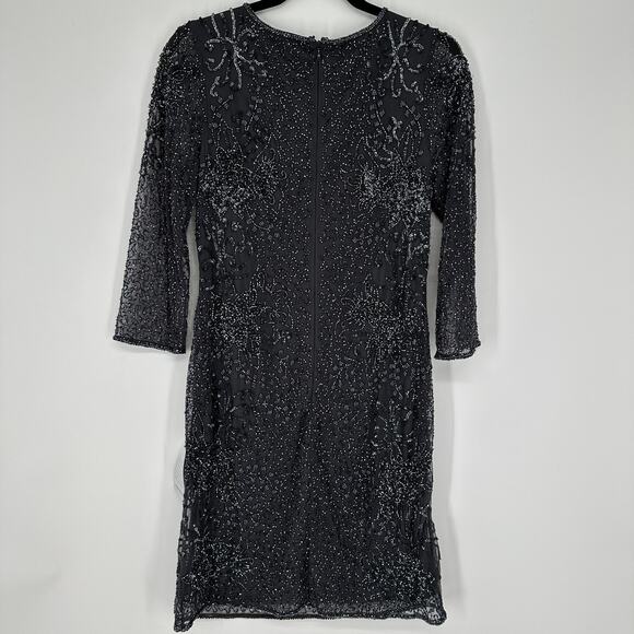 Pisarro Nights Beaded V-Neck Grey 3/4 Sleeve Cocktail Formal Dress Womens 8 - Picture 5 of 10